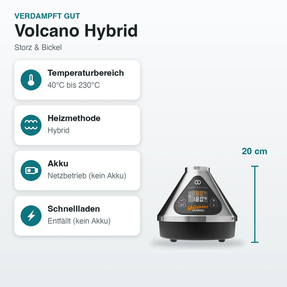 Volcano Hybrid – Technische Daten auf einen Blick